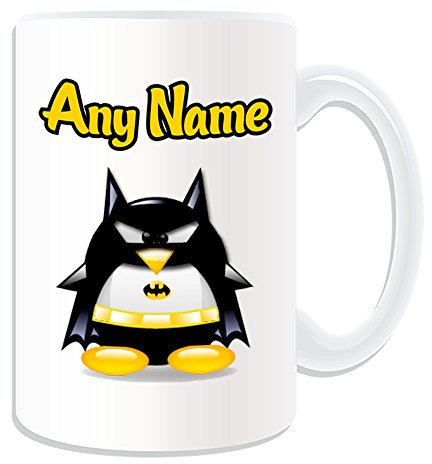 UNIGIFT Personalised Gift - Large Batman Mug (Penguin Film Character Design Theme, White) - Any Name/Message on Your Unique - Costume Movie Superhero Hero Marvel Comics Avengers Bruce Wayne