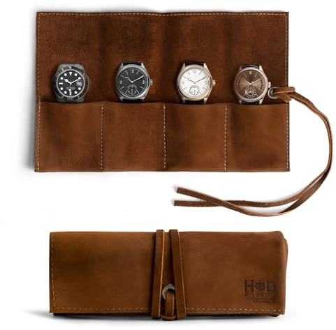 Hide & Drink, Leather Watch Roll Organizer Handmade from Full Grain Leather, Holds Up to 4 Watches, Easy Carry On Watchlover Storage (Swayze Suede)