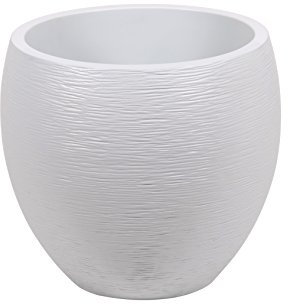 EDA - Pot de Fleurs EGG Graphit 46 L - Décor Effet Vagues - Double Paroi - Zone de Rétention d'Eau - Forme d'Œuf - Ø50 x H45 cm - Blanc cérusé