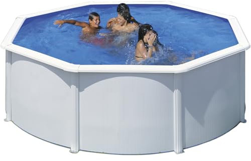 Gre KIT460ECO Fidji - Piscina de Acero Elevada, Redonda con Aspecto Acero Blanco. Piscinas Desmontables para Jardín. 460 x 120 cm