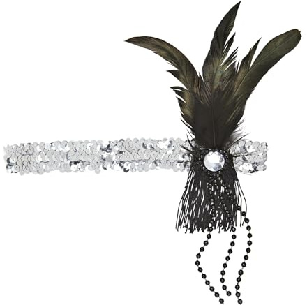 W WIDMANN MILANO Party Fashion - Stirnband mit Pailletten und Federn, Haarband 20er Jahre, Charleston, Accessoire