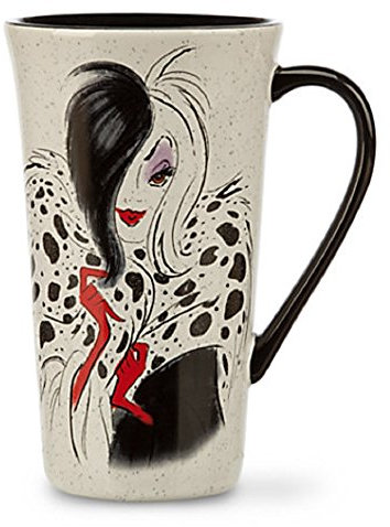 Disney Store Cruella De Vil 101 Dalmatians Coffee Mug Cup White Red Black 2014 by Disney