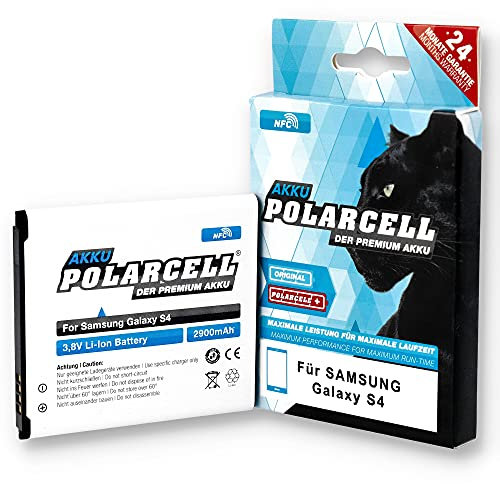PolarCell NFC Akku für Samsung Galaxy S4 GT-i9500 | S4 LTE GT-i9505 | ersetzt Original-Batterie EB-B600BE – EB-B600BU – EB-B600BC | Starke 12% mehr Leistung: 2900mAh | S4 DuoS | S4 LTE+ | S4 Active