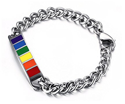 Vnox Jewelry Armband, Edelstahl, Regenbogenfarben Gummi-Besatz, Schwule und Lesben, Silber, Breite 10 mm, Länge 20,3 cm