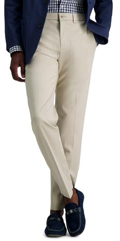 Haggar Men's Premium No Iron Khaki Straight Fit & Slim Fit Flat Front Casual Pant, Sand, 42W x 32L