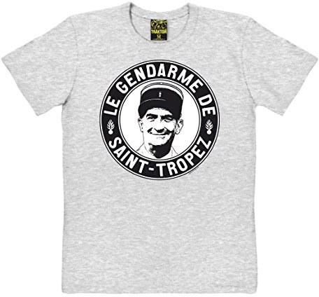 TRAKTOR® Louis de Funes I Le Gendarme De Saint-Tropez | T-Shirt Print | Damen & Herren | kurzärmlig | grau-meliert | Lizenziertes Originaldesign | Größe S