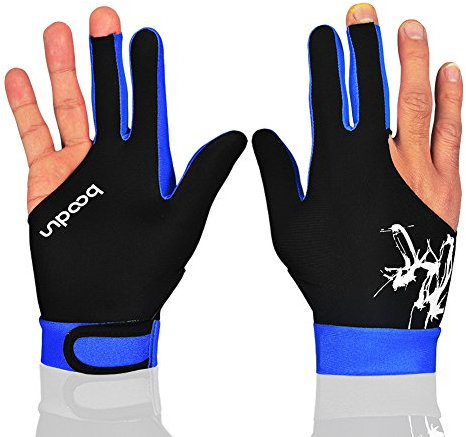 Boodun m050912 Mann Frau Elastic Lycra 3 Finger Show Handschuhe für Billard Shooters Kugelsatz Carom Pool Snooker Queue Sport – tragen auf der rechten oder linken Hand 1 Stück, blau