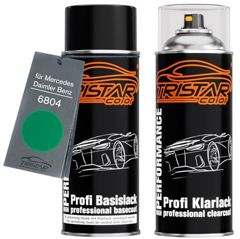 TRISTARcolor Autolack Spraydosen Set für Mercedes/Daimler Benz 6804 Minzgrün/Mint Green Basislack Klarlack Sprühdose 400ml