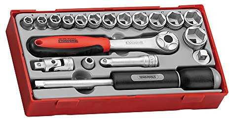 TengTools™ Schweden, kombinierbarer 3/8 Steckschlüsselsatz, metrisch, mit Umschaltknarre, Stecknüssen und drehbarem Freilaufgriff, 19-teilig