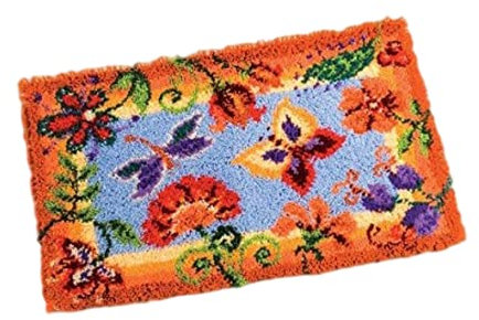 Vervaco Knüpfteppich Set DIY Handarbeit Set Knüpfset für Anfänger Blumen Teppich zum Selber Knüpfen Basteln Erwachsene Kreativ Set 65 x 40 cm Latch Hook Kit Knüpfhaken Set Haus Dekoration