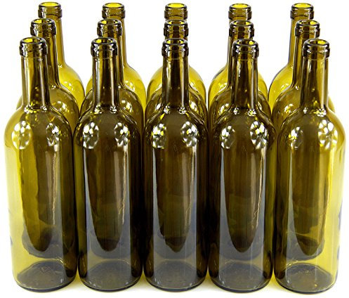 MADE IN ITALY 15 STK. 750ml Weinflasche Olivgrün Leere Glasflasche Likör Wein mit Korken neu
