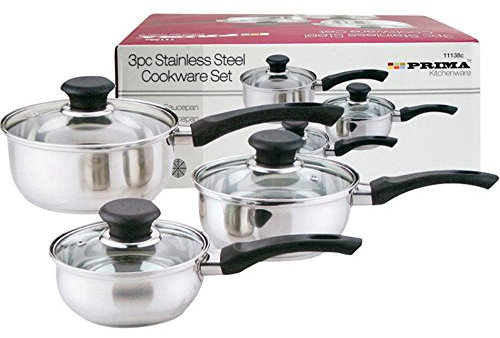 New COOKWARE Set Saucepan Frying PAN Pot Stainless Steel Non Stick Glass Ceramic | 0.5MM Body Thickness | BAKELITE Handle & KNOBS | Stylish & EFFICIENT (3PC COOKWARE Set)