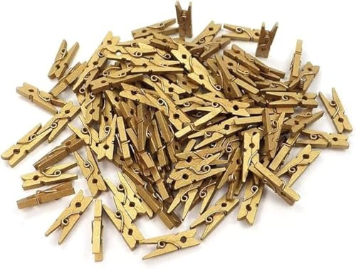 Lot de 100 petites pinces décoratives en bois - Mini pinces à linge - Doré
