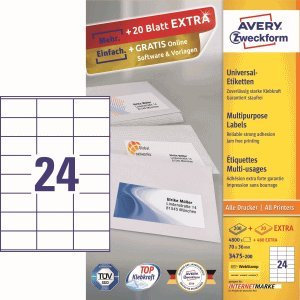 Avery Zweckform Universal-Etiketten ultragrip 70x36 mm VE=5.280 Etiketten / 220 Bogen weiß