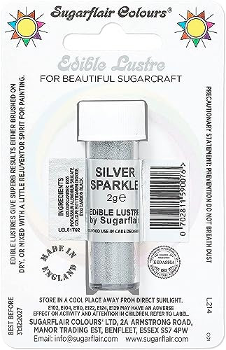 Sugarflair SILVER SPARKLE Edible Lustre Dust Powder - Cake Decorating Shimmer - Add a Shimmering Sheen to Cake Decorations, Bakes, Icing, Pastes & Chocolate 2g