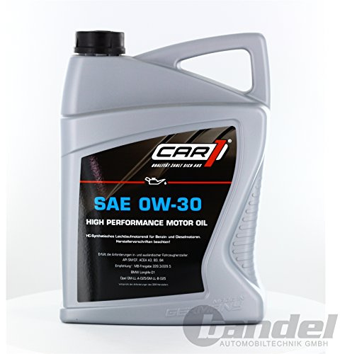 CAR1 Motoröl 0W-30 Leichtlauf High Performance vollsynthetisch Motor Motoren Öl Benzin Diesel Ottomotor Benzinmotor Dieselmotor Engine Oil 5L