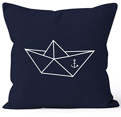 MoonWorks Kissenbezug Origami Schiffchen Schiff Anker Seemann Kissen-Hülle 40x40 Baumwolle Navy 40cm x 40cm