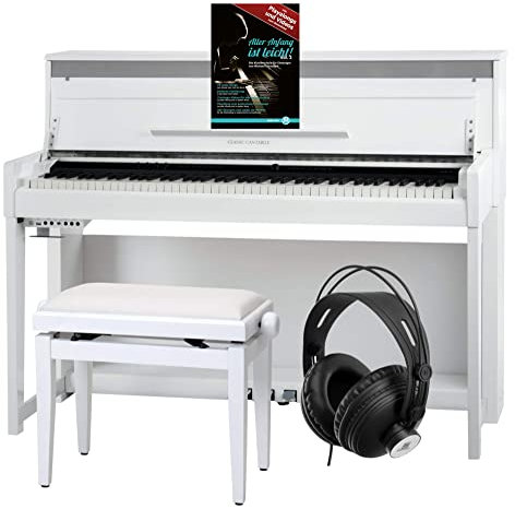 Classic Cantabile UP-1 WH Pianoforte Verticale Digitale - 88 Tastiera pesata - Pianola musicale con USB, MIDI, 256 polifonia, 40 voci - Piano digitale Set con Panca e Cuffie - Bianco Lucido