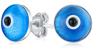 Spiritueller Schutz Runde Blaue Nazar Evil Eye Ohrstecker Für Frauen Teenager Murano Glas .925 Sterlingsilber 9MM Hergestellt In Der Türkei