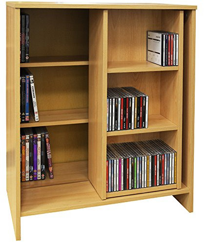 WATSONS SLIDE - CD DVD Media Storage Bookcase/Display Sliding Shelves - Oak