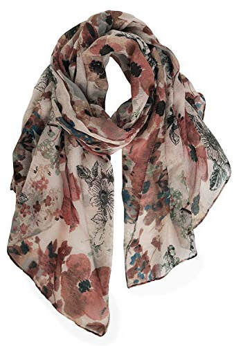 GERINLY Lightweight Scarves Fashion Flowers Print Shawl Wrap for Women Dressy Summer Neck Accessory Pretty Sarong (Brown)