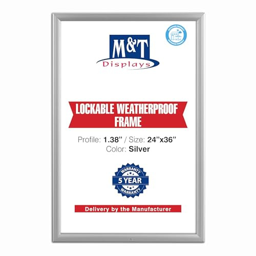 Lockable Weatherproof Frame 24'' X 36''inches Poster Size ,1.38 Aluminium Profile, Black and Silver Color, Mitred Corner (Silver)