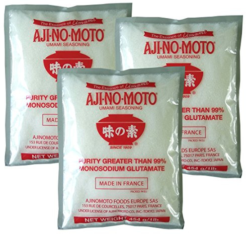 3er Pack - [3x 454g] Mononatrium Glutamat AJI-NO-MOTO Monosodium Glutamate E621 + ein kleines Glückspüppchen - Holzpüppchen