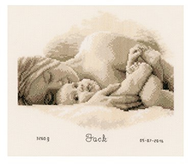 VERVACO Gezählter Kreuzstich Stickpackungen Stickset Baby Geburt Erste Streicheleinheiten Wanddekoration Handarbeit Set für Erwachsene Kreatives Handwerk ca. 27 x 23 cm Geburt Geschenk Hausdeko