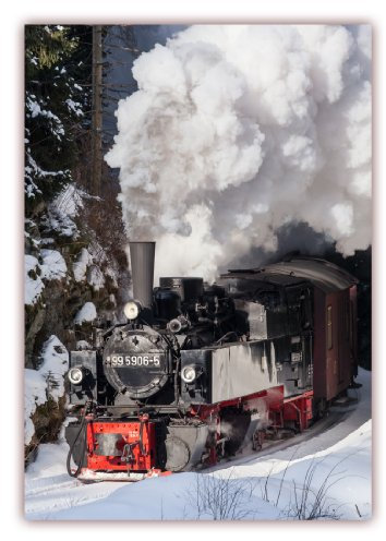 XXL Poster 100 x 70cm (S-815) Mallet Dampflok fährt durch tiefverschneite Winterlandschaft, Harzer Schmalspurbahn - Selketalbahn mit Dampflokomotive im Winter (Lieferung gerollt!)