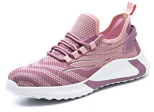 ALOFME Chaussures de sécurité S3 légères pour homme et femme - Chaussures de travail d'été avec embout en acier, rose bonbon, 38 EU