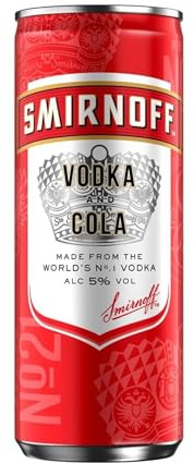 Smirnoff Red Label Vodka and Cola | 5% vol | 12 x 250ml | Smirnoff No. 21 Vodka Mixed with Cola | Serve Chilled | Packaging May Vary