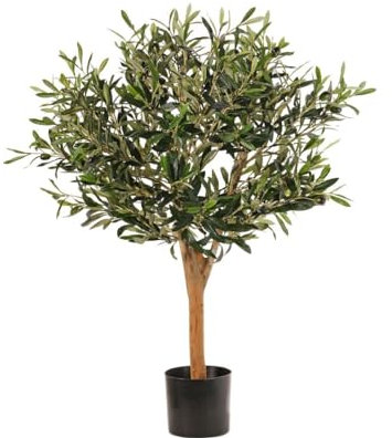Olivenbäumchen 85cm mit 1248 Blätter und 30 Oliven am Echtholzstamm - Kleiner künstlicher Mini Olivenbaum mit Früchten im Topf