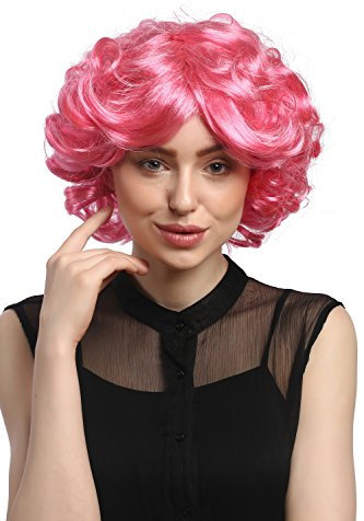 WIG ME UP - DEC31-PC28/41 Perücke Damen Karneval Fasching Cosplay kurz pink rosa Locken Volumen Popstar 80er