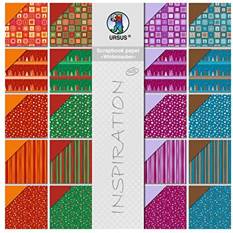 Ursus 70860099 - Scrapbook paper Block, Winterzauber, ca. 30,5 x 30,5 cm, 190 g/qm, 20 Blatt, beidseitig bedruckt, Vorder- und Rückseite in verschiedenen Motiven, säure und ligninfrei