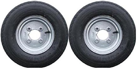A pair of 400 / 4.00 x 8 inch trailer wheels and tyres with 4 ply tyre and 4 inch PCD 400 x 8 PLEASE DO NOT BUY UNTIL YOU HAVE CHECKED YOUR PCD ASK IF NOT SURE (NOT SUITABLE FOR ERDE TRAILERS)