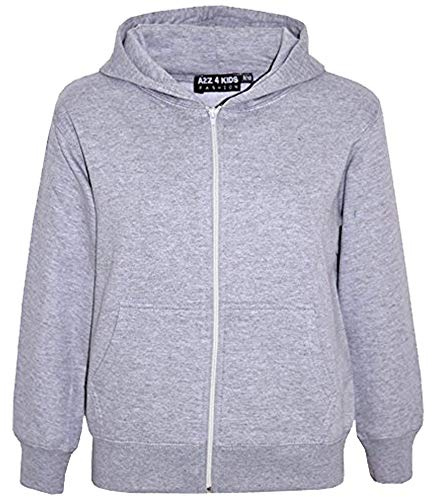 A2Z 4 Kids Girls Boys Classic Plain Full Zip-Up Hooded - Hoodie Plain Grey 11-12
