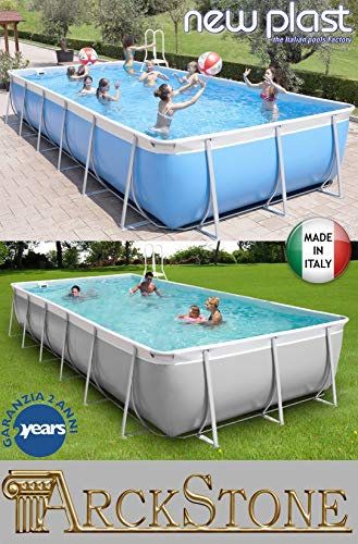 New Plast Poolmaster Kit Futura 550 Piscina Fuori Terra Azzurro Bianco Grigio Bianco Forma Rettangolare 520x265 H125 cm kit Skimmer Gruppo Filtrante Sabbia Collegamento Piscina Filtro Scaletta Sabbia Filtro Mantenimento Prodotti Depurazione