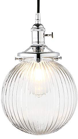 Yosoan Pendelleuchte geriffeltes Klarglas Industrie Loft-Pendelleuchte Pendellampe Innenleuchte für Küche/Esszimmer/Schlafzimmer/Café/Bar/Club (Chrom Farbe)