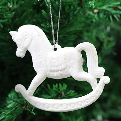 3 Pack of Glitter Rocking Horse Christmas Tree Hanging Pendant Decorations (2, White)