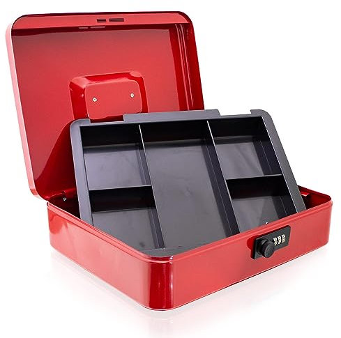 Geldkassette 30 cm groß flach abschließbar Münz Geld Zählbrett Kasse rot 300mm (mit Münzeinlage und Zahlenschloss)