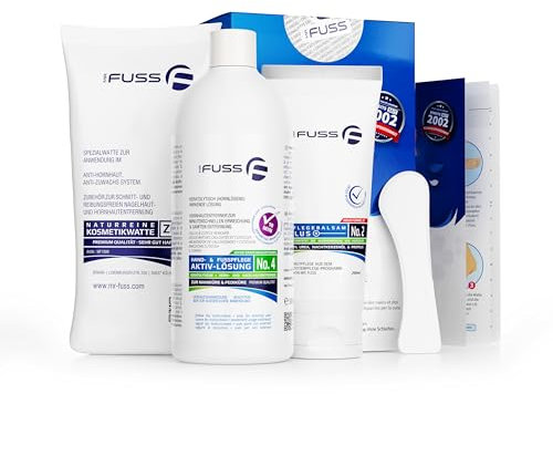 Mr. Fuss® No. 4 - Advanced Pack Basic - Groß, Nagelhaut- Hornhautentferner Sparpaket 4 tlg. Aktiv-Lösung Schnell erweichend - 500 ml, Balsam No. 2 - 200 ml, Watte, Schaber