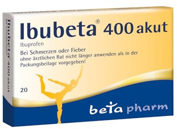 IBUBETA 400 akut - 400 mg Ibuprofen Filmtabletten, 20 teilbare Tabletten | Schmerztabletten gegen Schmerzen und Fieber - bei Kopf-, Zahn- & Regelschmerzen - für Erwachsene & Kinder ab 6 Jahren