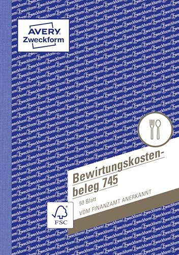 AVERY Zweckform 745 Bewirtungskostenbeleg (A5, mikroperforiert, 50 Blatt) Blau (weiß Blätter)