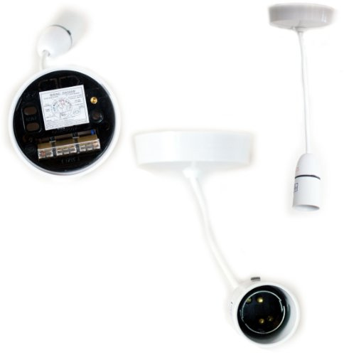 Loops 6 Flex Cable - White Ceiling Rose Pendant Hanging LED Light Bulb - Lamp Shade Holder Down Lampholder – Bedroom/Room