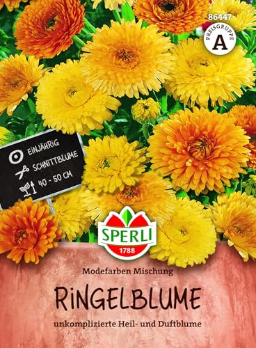Sperli Ringelblumensamen Modefarben Mischung 86447, Heilblumen-Saat | Einjährige Heil- & Duftblume in Gelb/Orange. Ca. 50 cm hoch, aromatisch, essbar. Perfekt für Beet, Rabatte & Schnittblumen.