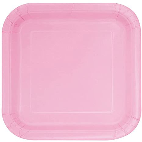 Unique Party - 30880 - Paquet de 16 Assiettes Carrées en Carton - 18 cm - Rose Pastel