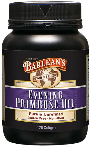 Barlean's Evening Primrose Oil Capsules, GLA Supplement for Men and Women, Healthy Skin, Immune Support and Bone Strength 1300mg Softgels, 120 Count