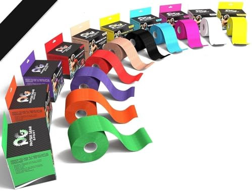 Physix Gear Sport Kinesiologie Tape Wasserfest Hautschonende Kinesiotapes extra lange Haftung Sporttape Kinesiotape Dusch- und Schweißresistent Physio Tape Kinesio Tape + Tapen Anleitung 1x SCHWARZ