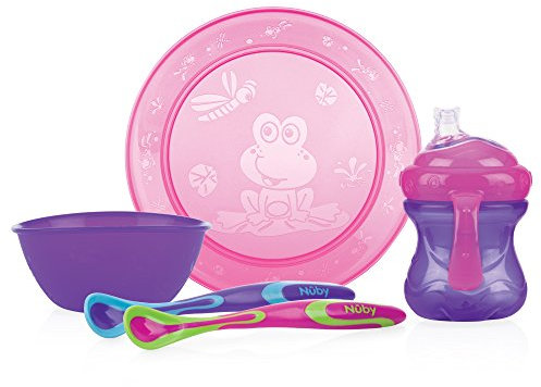 Nûby ID92316 Girl's Tableware Set Plate Bowl Cup 2X Spoon Pink/Purple