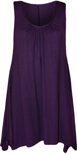 WearAll - Grande Taille Hanky Hem débardeur Top Long sans Manches - Pourpre - 52-54